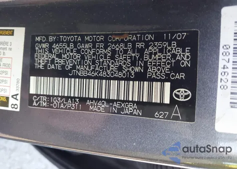 2008 Toyota Camry Hybrid из США, поврежденный, VIN JTNBB46K483048013